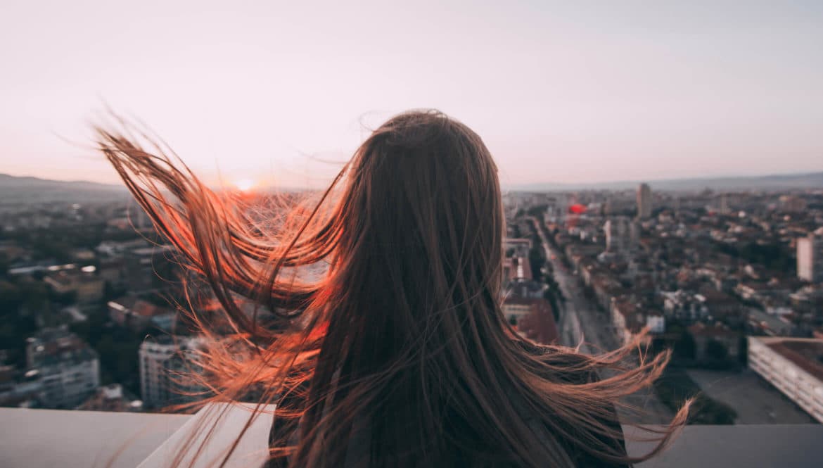 girl hair in the wind over bankso bulgaria