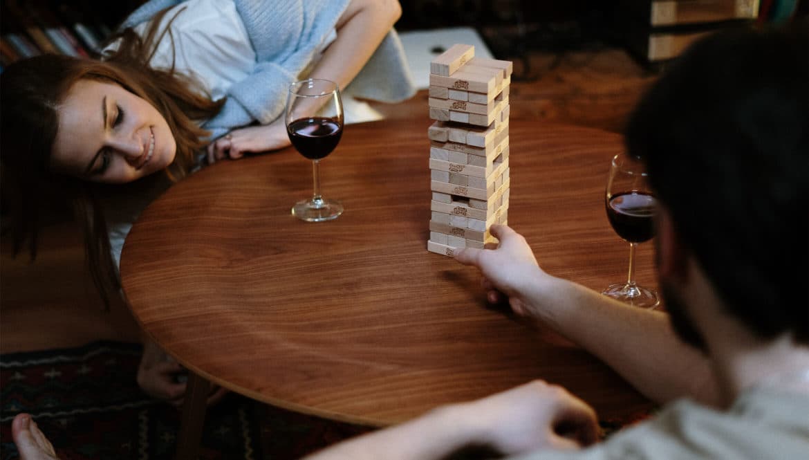 roommates playing jenga