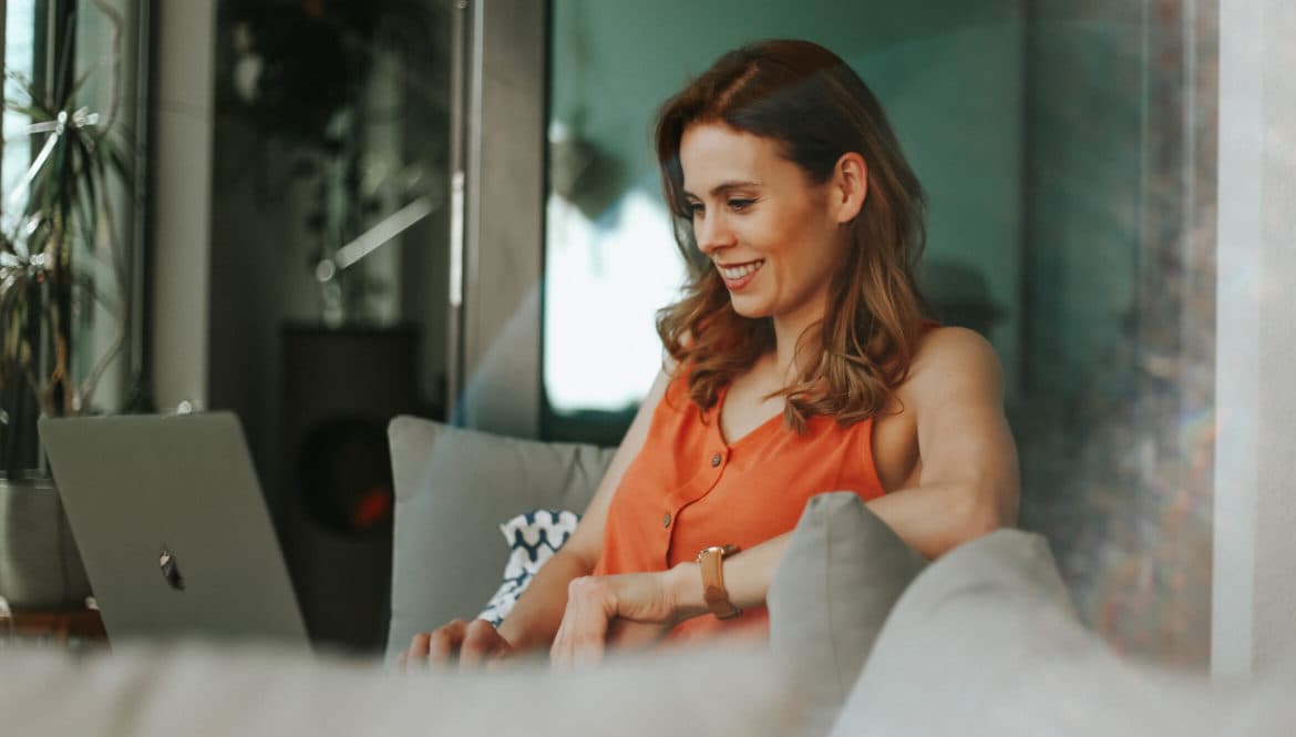 woman working remotely from home